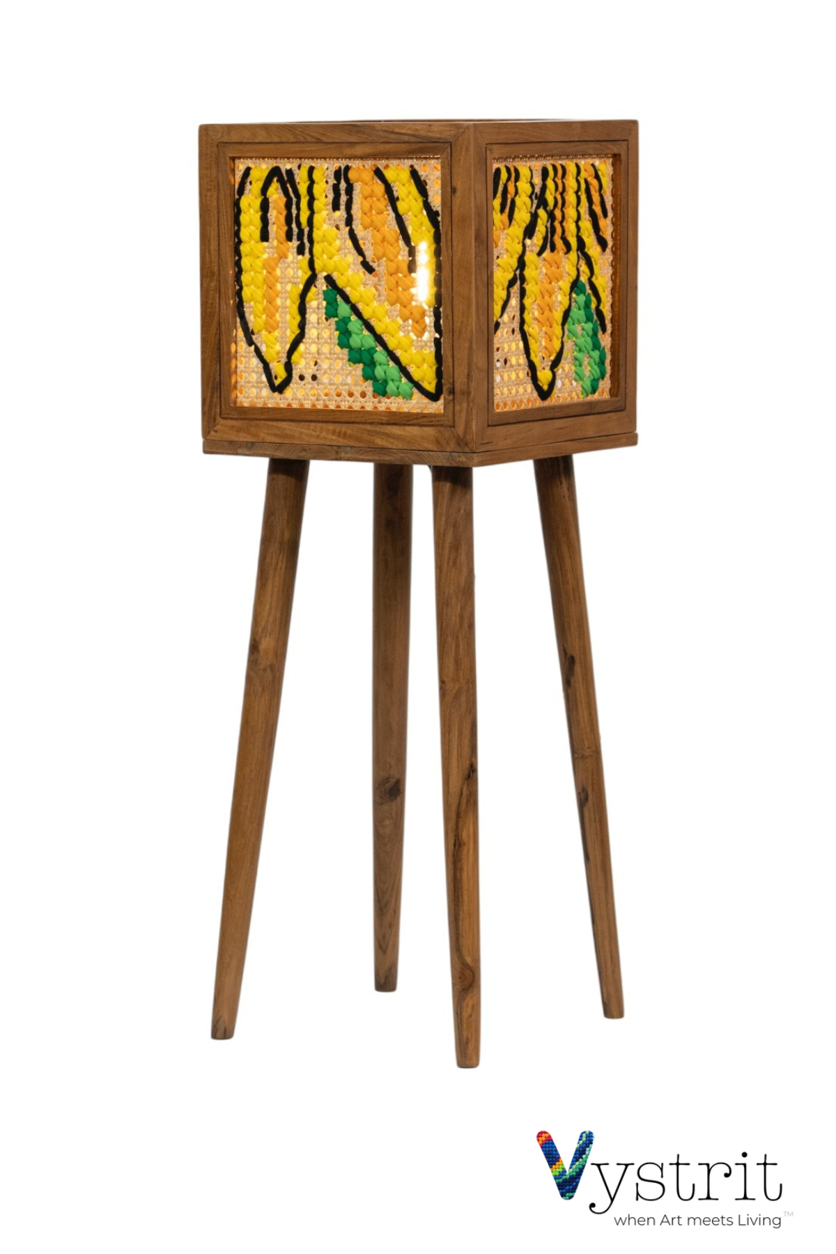 Teakwood Floor Lamp with Art