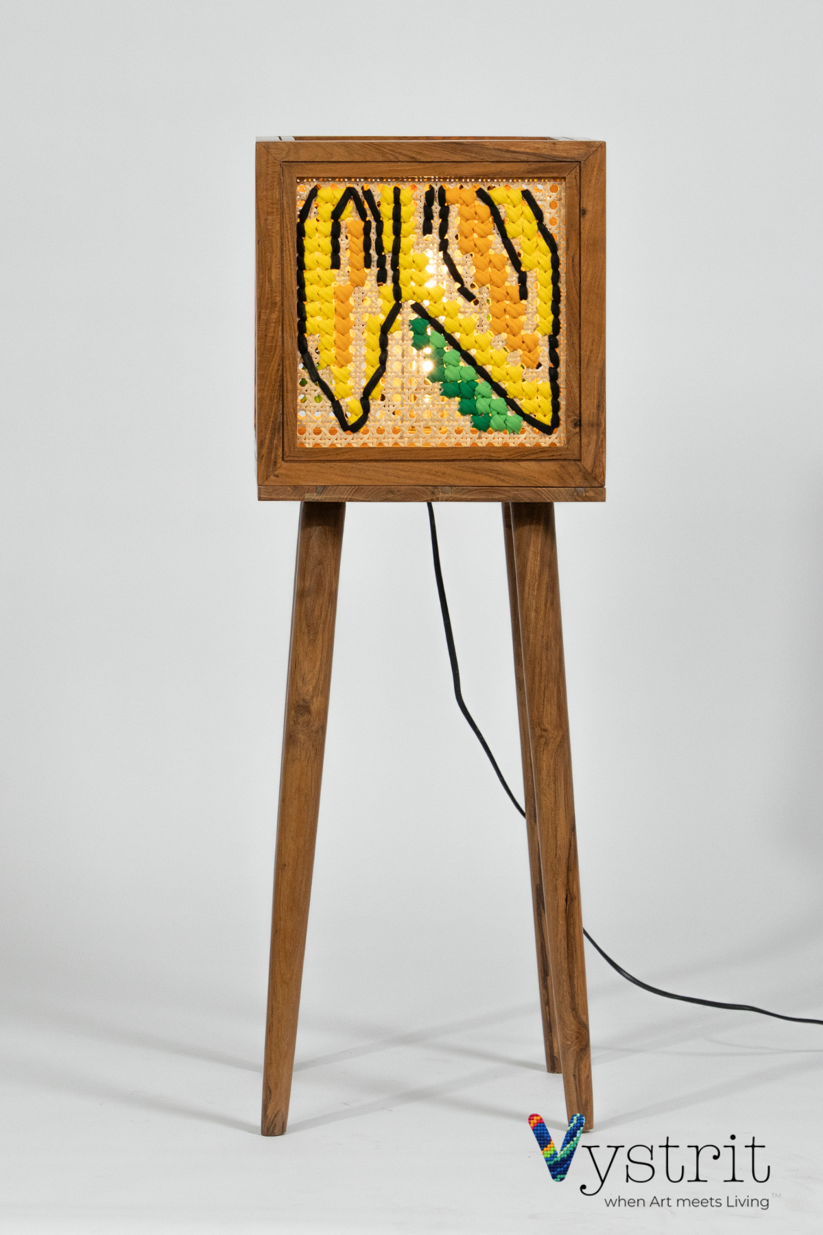 Teakwood Floor Lamp with Art