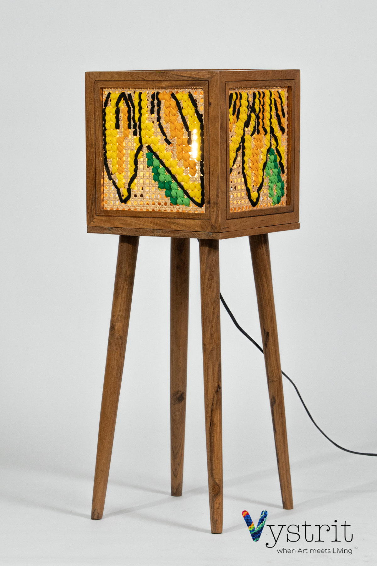 Teakwood Floor Lamp with Art