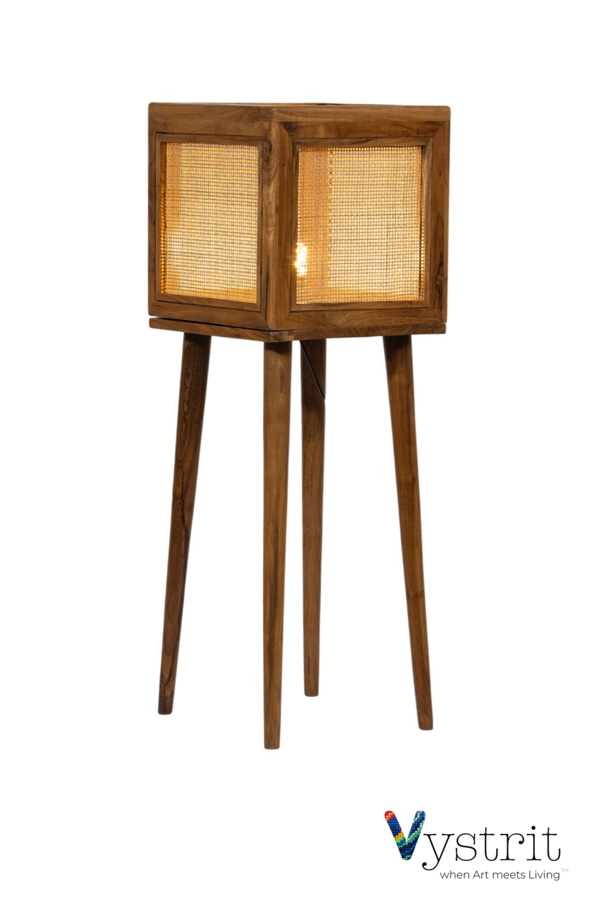 Teakwood Cube Floor Lamp with Cylindrical Legs