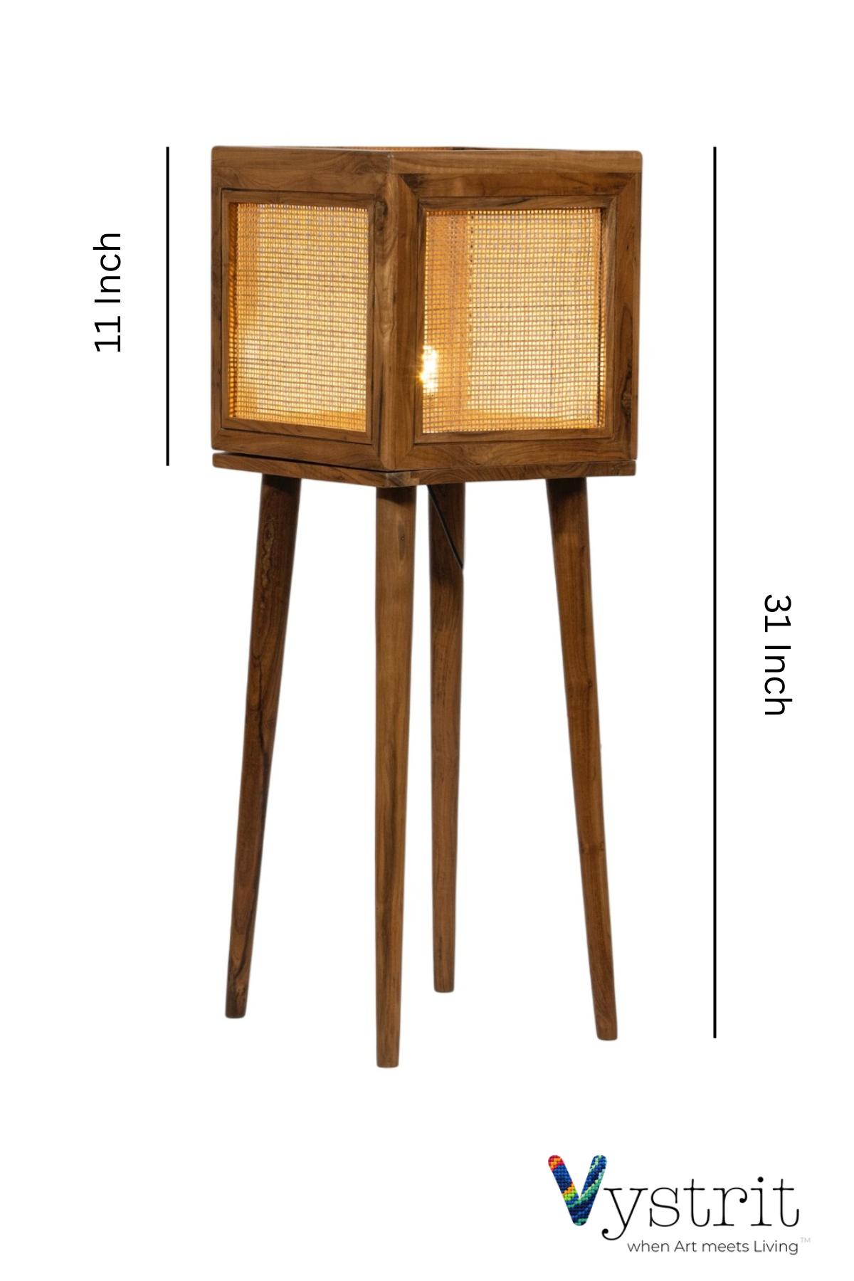 Teakwood Cube Floor Lamp with Cylindrical Legs