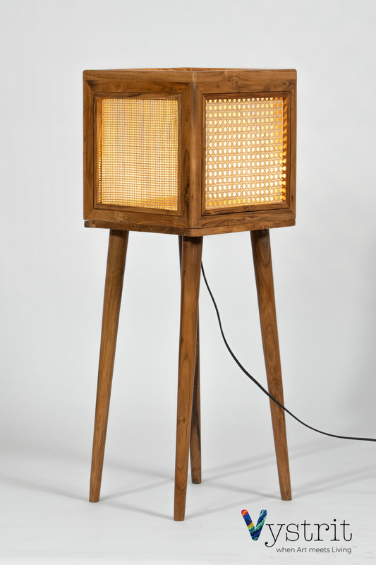 Teakwood Cube Floor Lamp with Cylindrical Legs