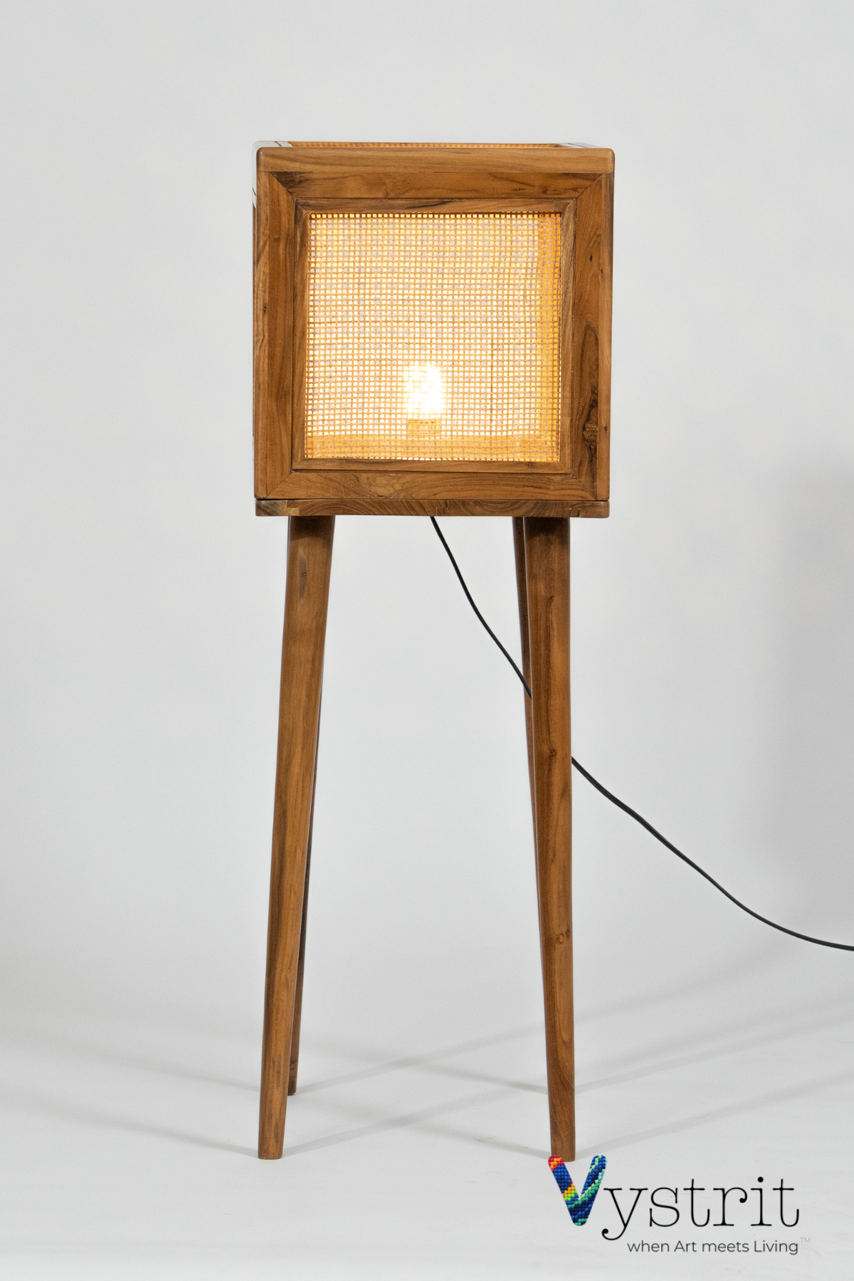 Teakwood Cube Floor Lamp with Cylindrical Legs
