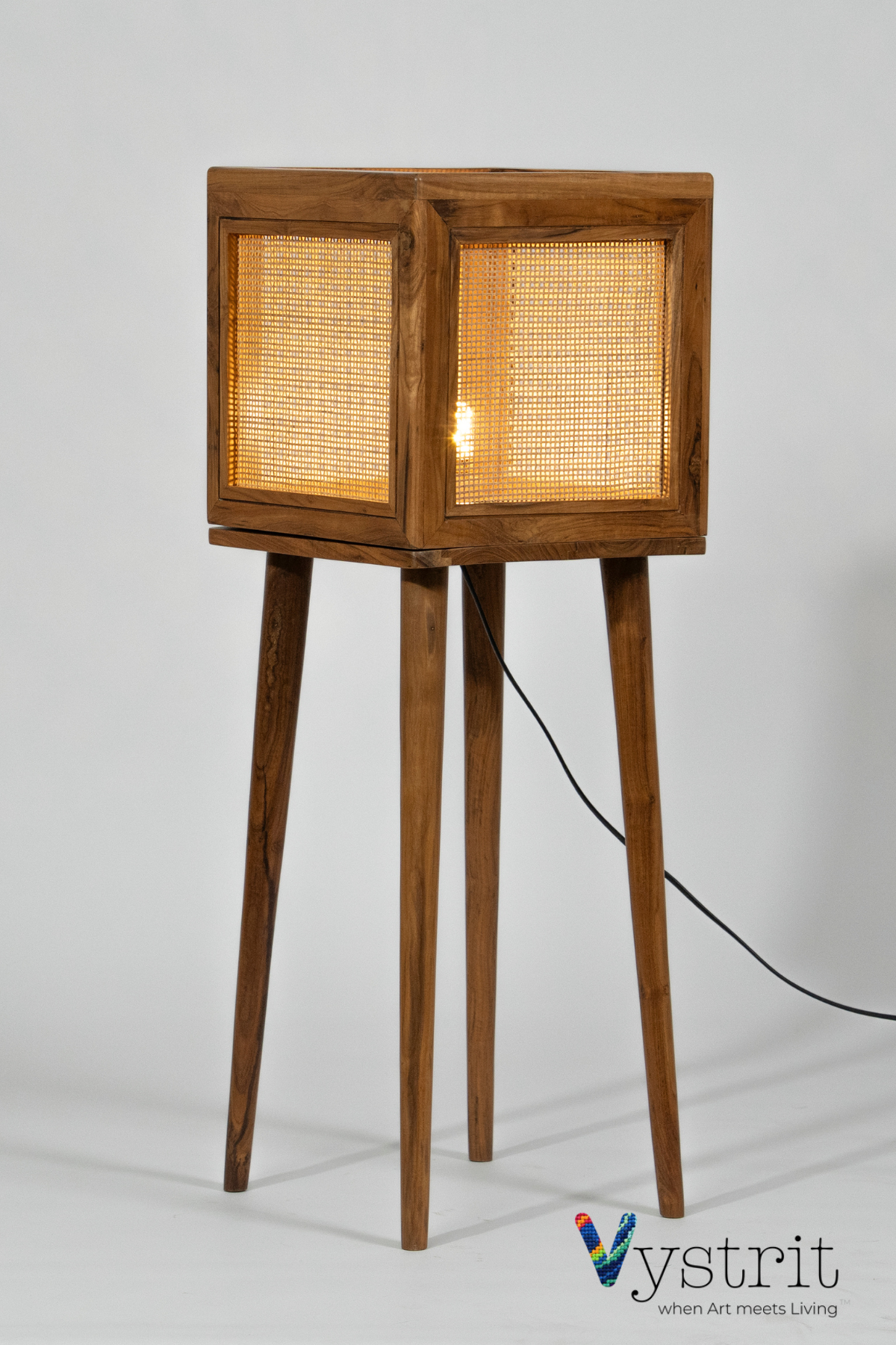 Teakwood Cube Floor Lamp with Cylindrical Legs
