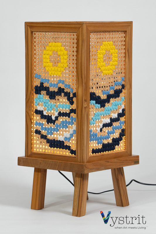 Teak Wood Floor Lamp with Art