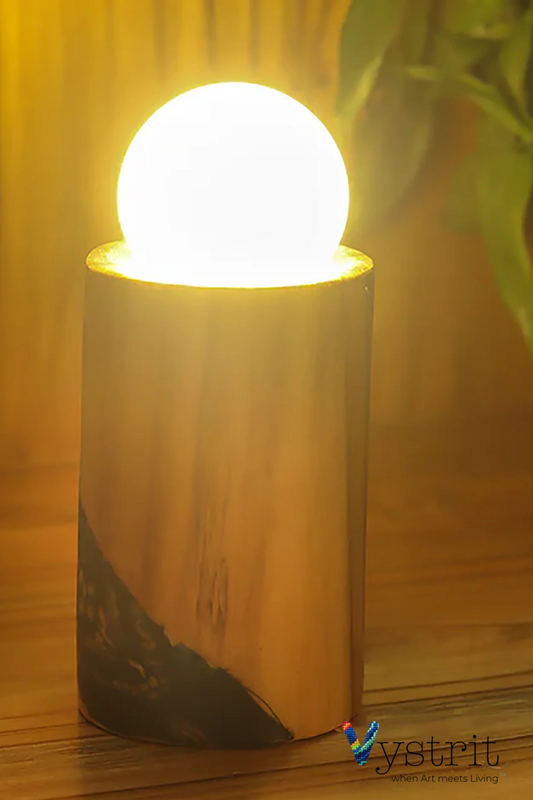 Teakwood Bedside/Table Lamp with Fabric