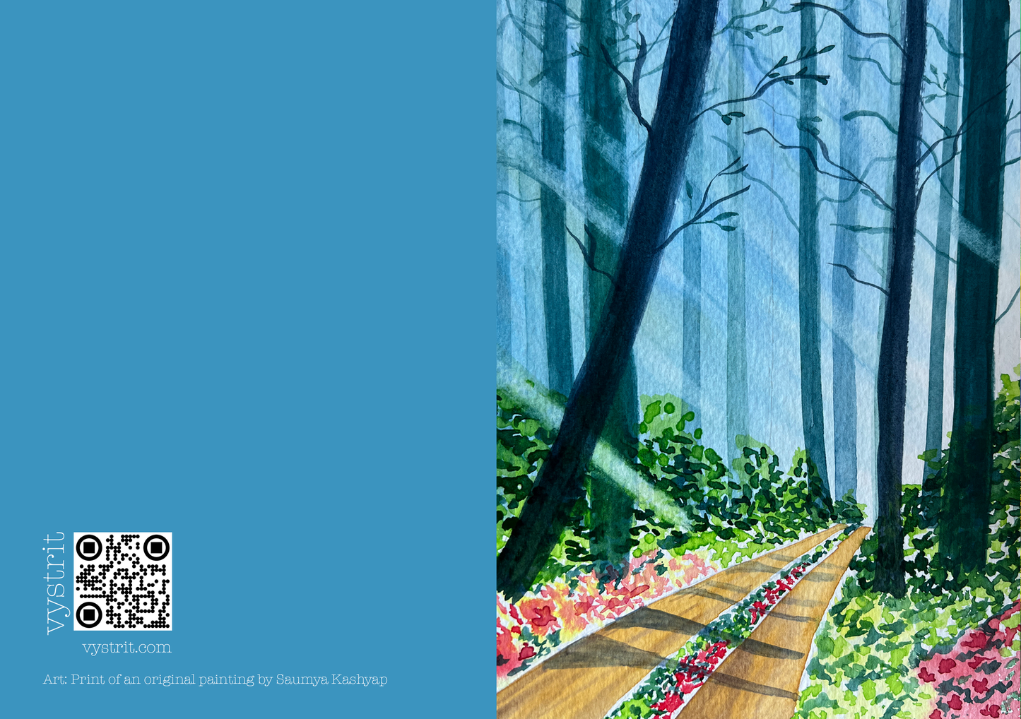 Sunlit Forest Path — A5 Art Greeting Card