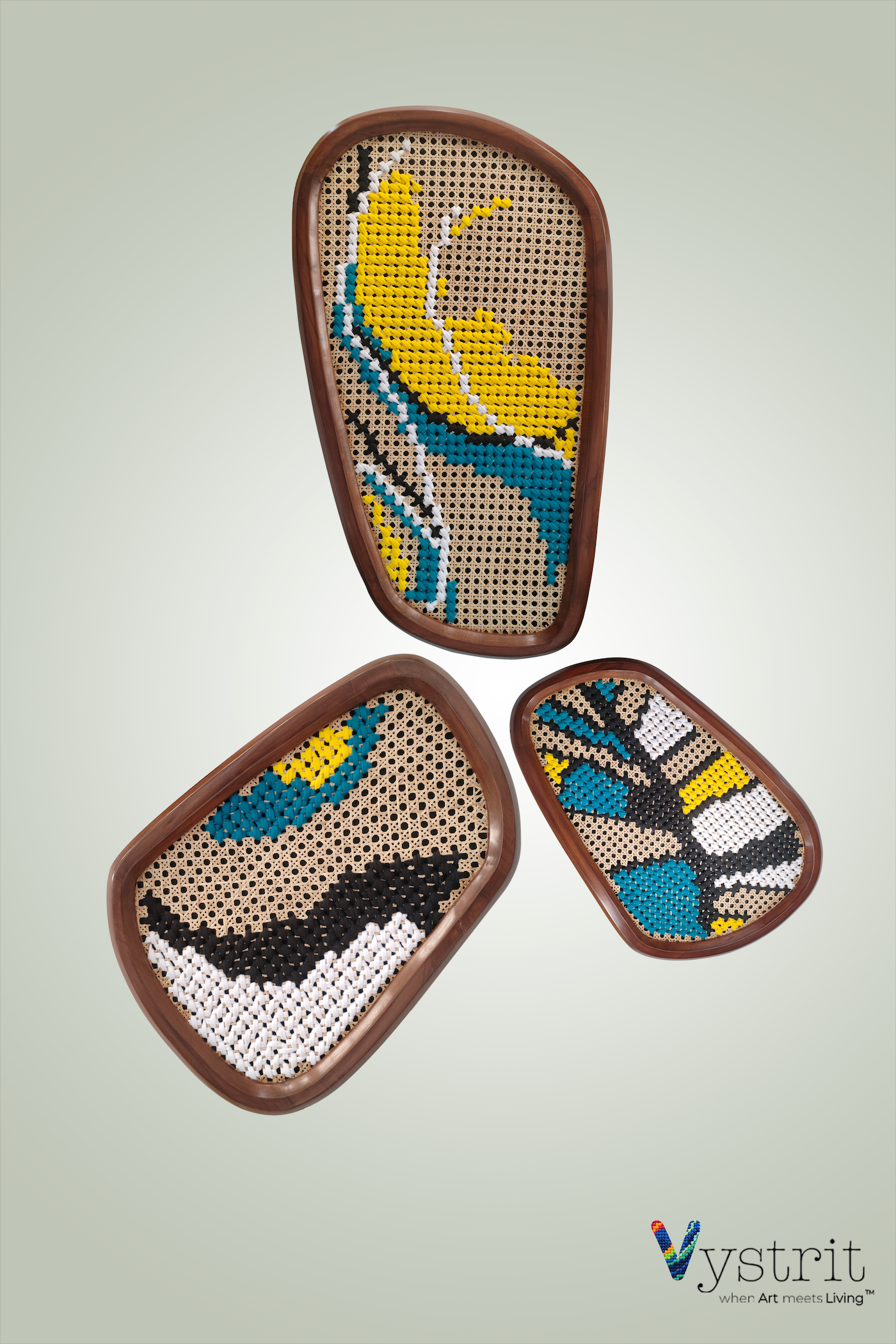 The Essence Trio - Set of 3 Custom Shaped Wood with Art (Adjustable orientation)