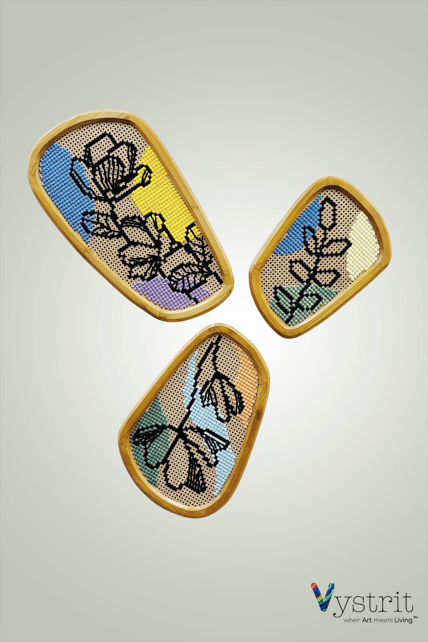 The Essence Trio - Set of 3 Custom Shaped Wood with Art (Adjustable orientation)