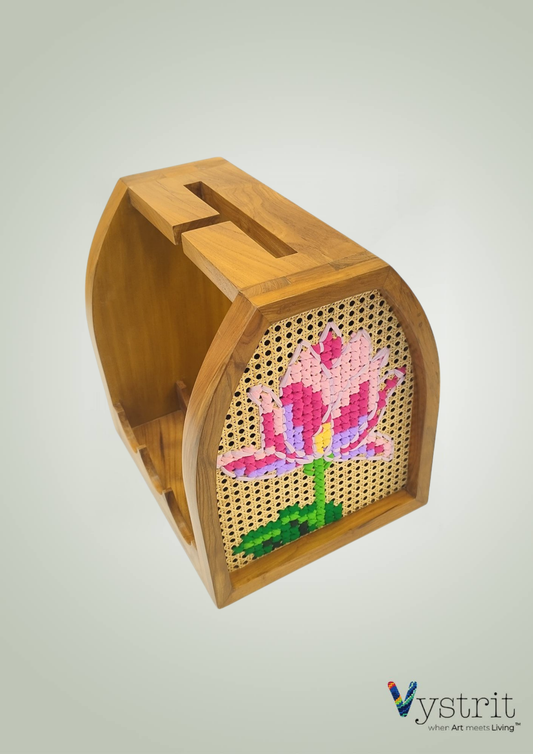 Handcrafted Teakwood Mini Bar Unit with Art