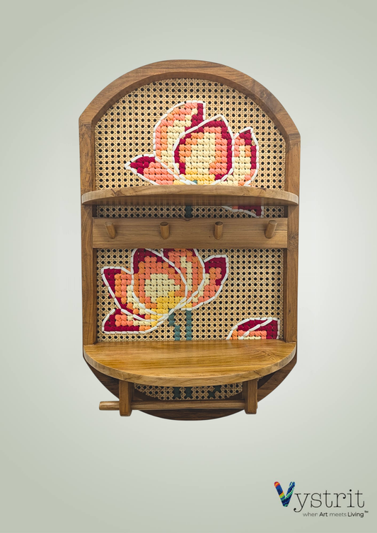 Lotus Drift – Handcrafted Floating Shelf with Art- 30 inch x 18 inch