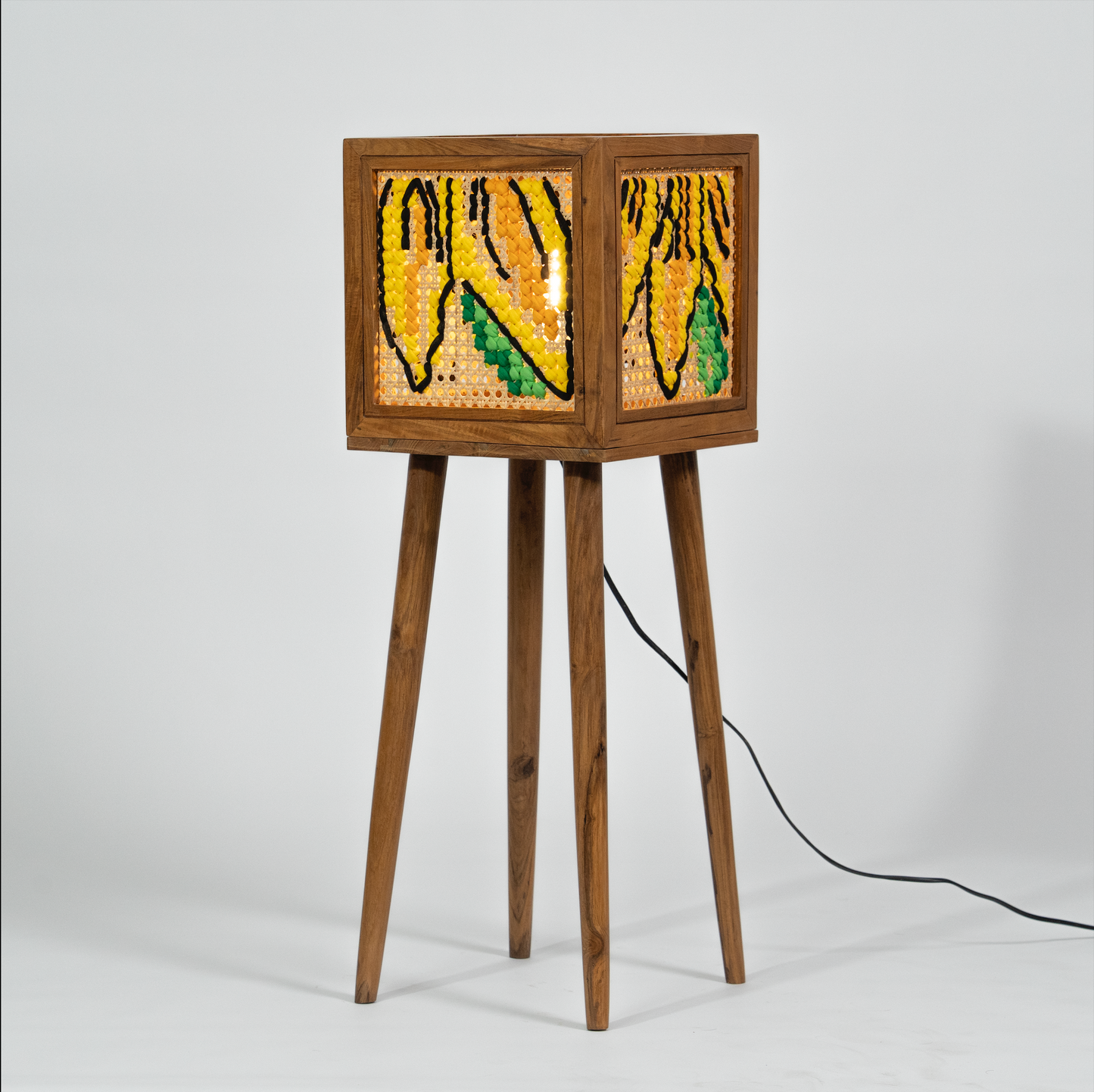 Teakwood Floor Lamp with Art