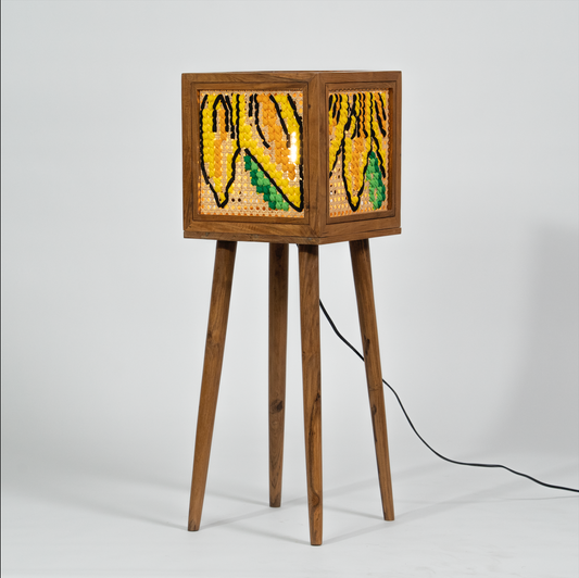 Teakwood Floor Lamp with Art