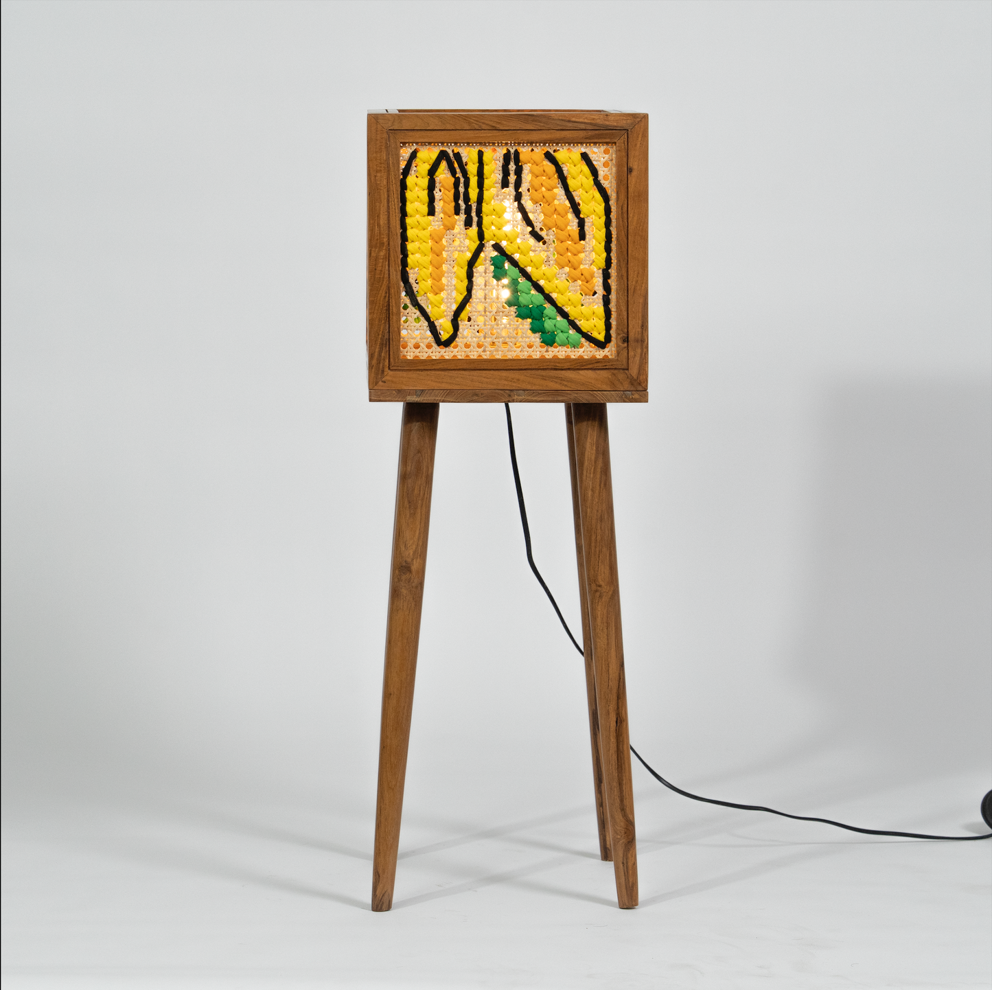 Teakwood Floor Lamp with Art