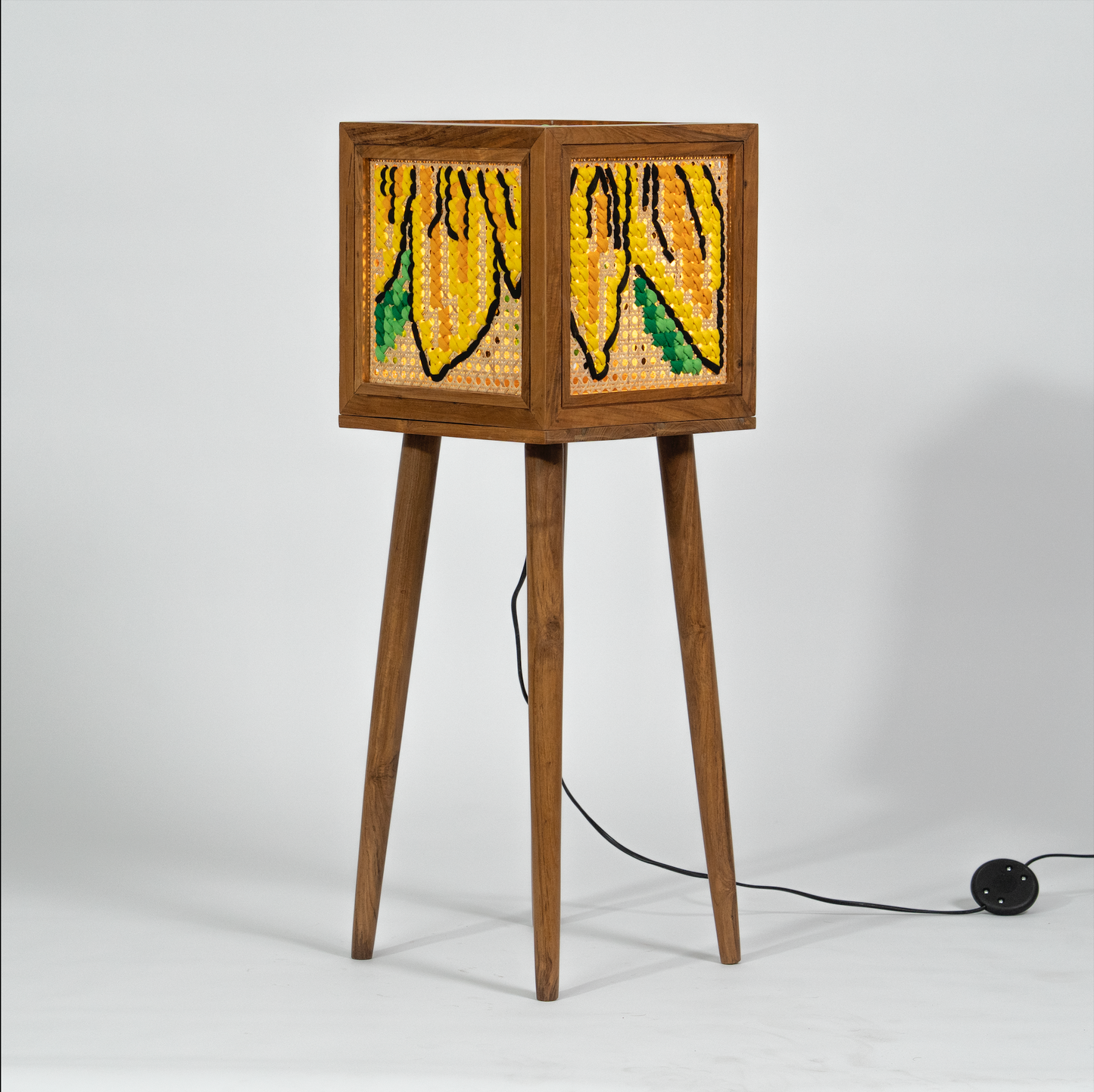 Teakwood Floor Lamp with Art
