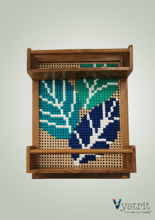 Sliding Teakwood Mirror with Leaf Art