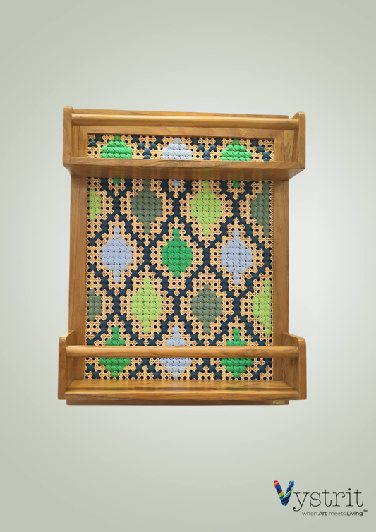 Sliding Teakwood Mirror with Motif Art