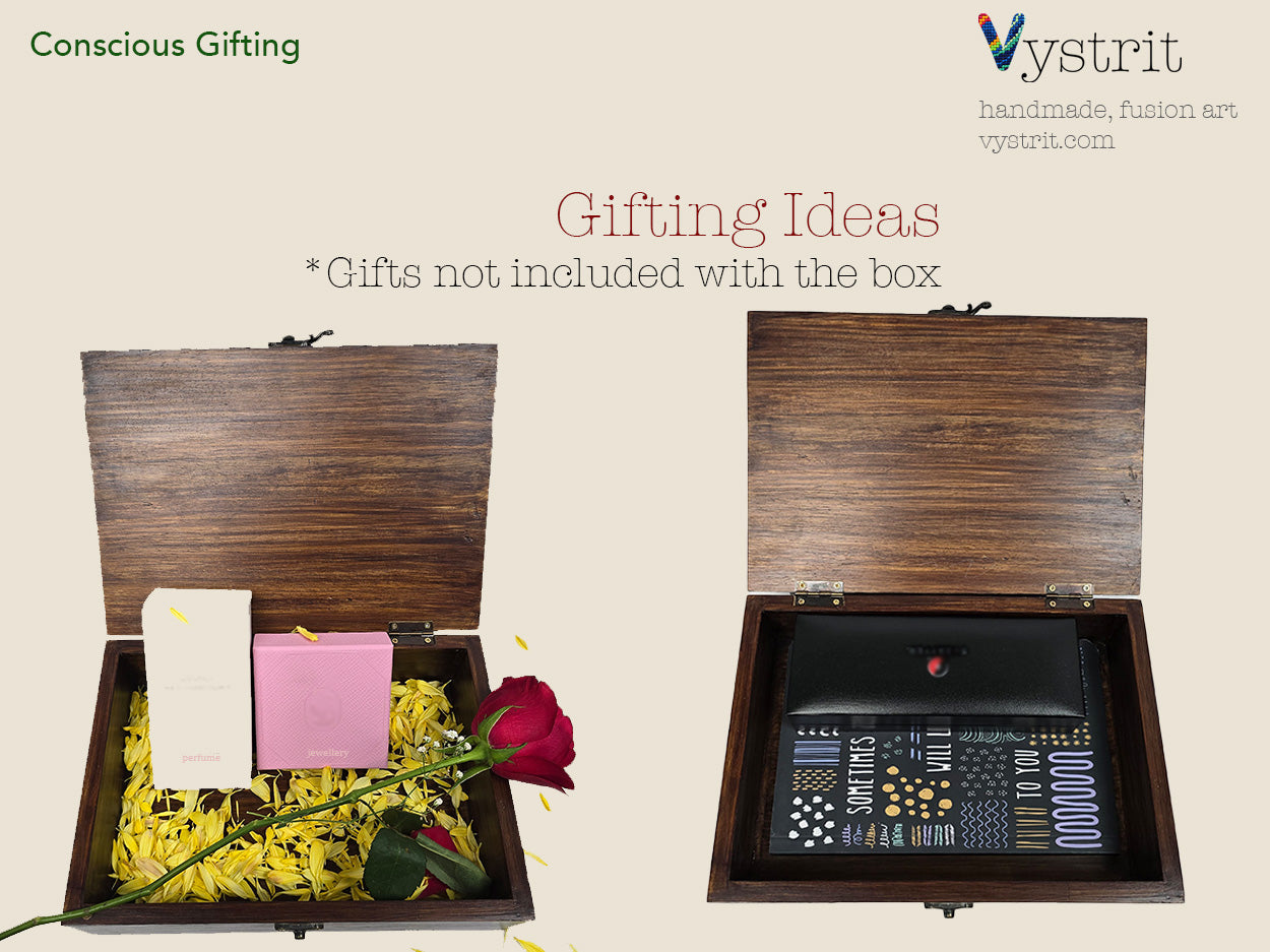 Multipurpose Solid Wood Gift Box with Art - Colorful Sparrow