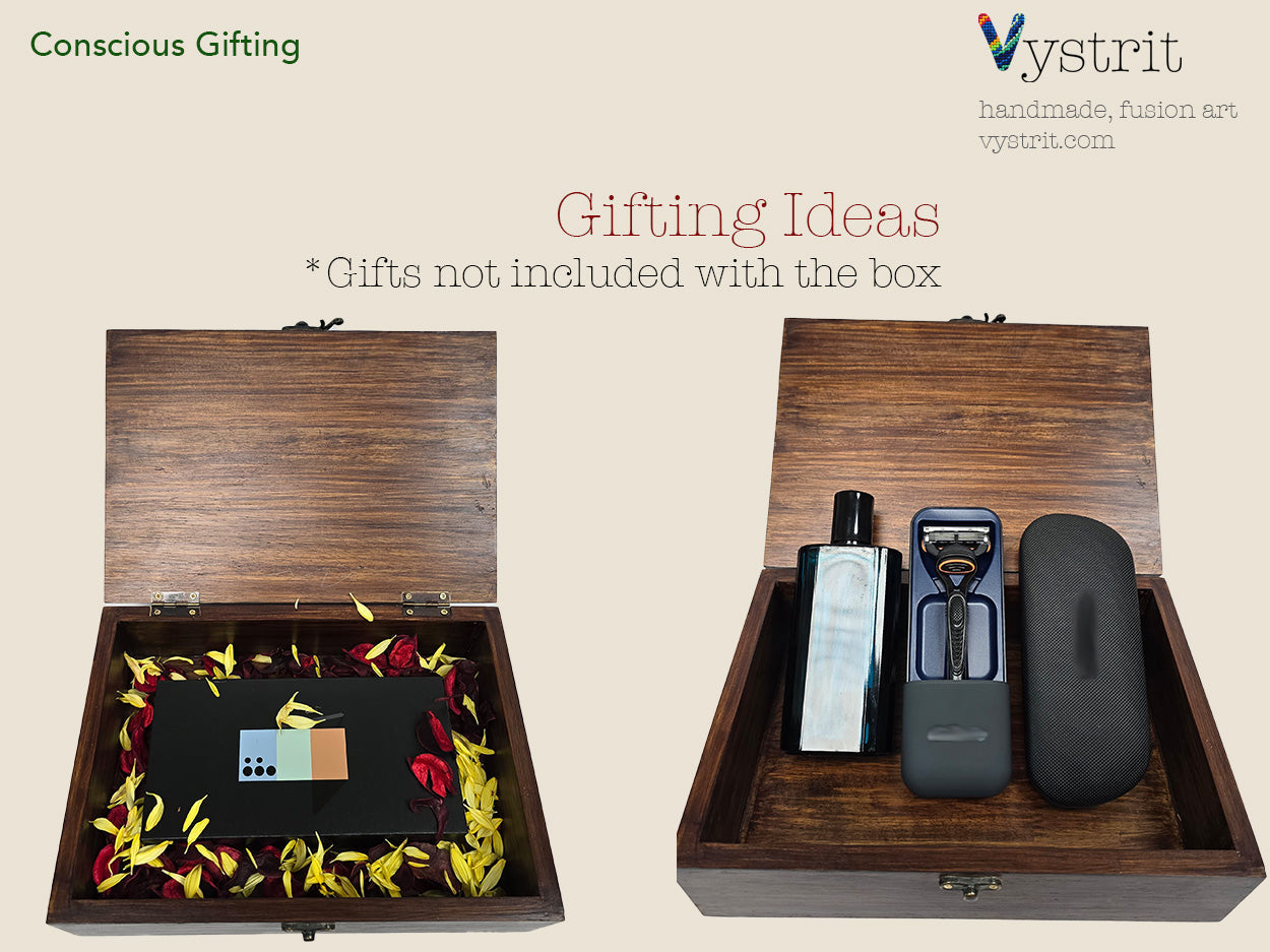 Multipurpose Solid Wood Gift Box with Art - Colorful Sparrow