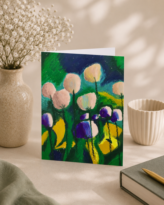 Midnight Garden Blooms — A5 Art Greeting Card