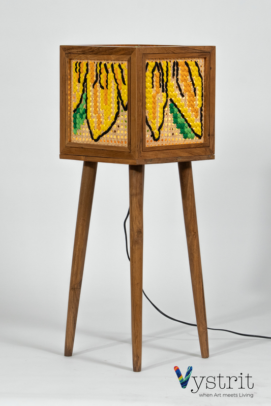 Teakwood Floor Lamp with Art