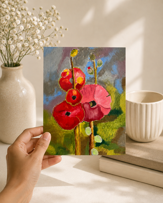 Red Poppy Bloom — A5 Art Greeting Card