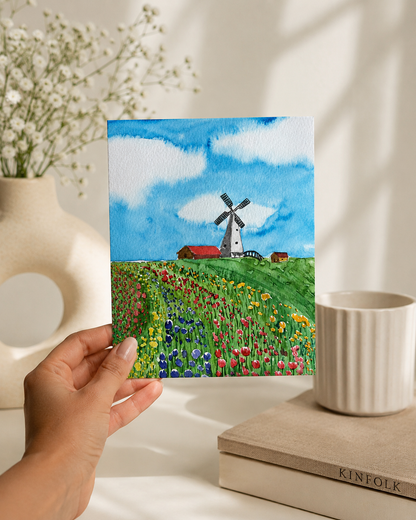 Tulip Windmill — A5 Art Greeting Card