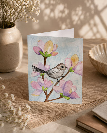 Magnolia Songbird — A5 Art Greeting Card