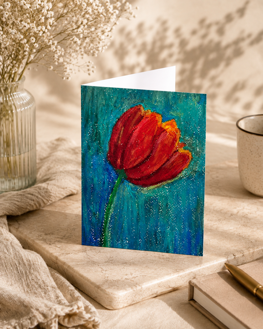 Bold Red Tulip — A5 Art Greeting Card