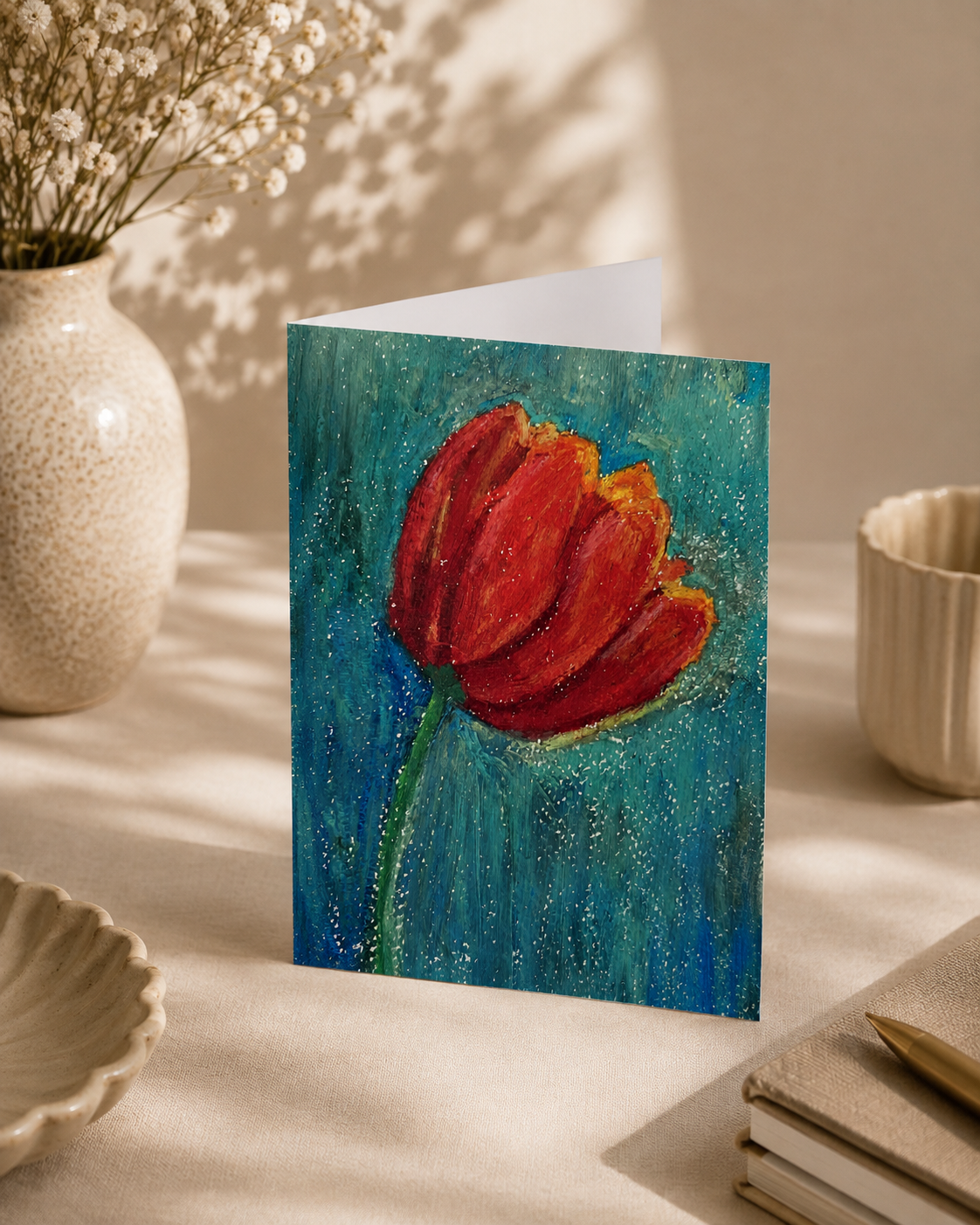 Bold Red Tulip — A5 Art Greeting Card
