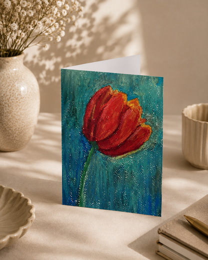 Bold Red Tulip — A5 Art Greeting Card