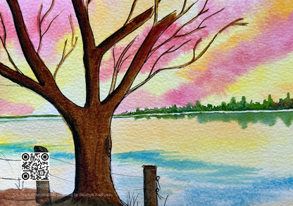 Lakeside Sunset — A5 Art Greeting Card