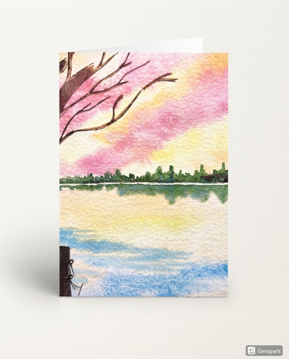 Lakeside Sunset — A5 Art Greeting Card