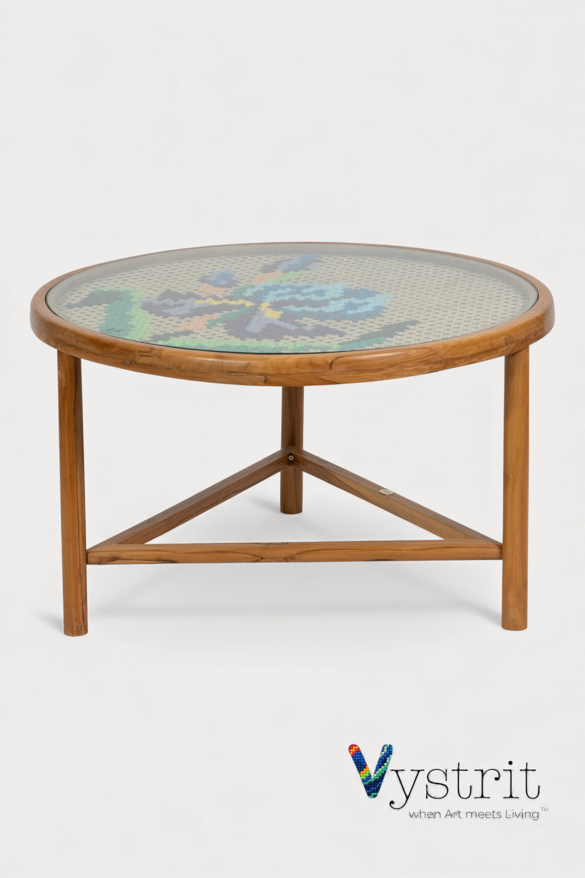 Coffee Table with Art - Iris flower (31 inch diameter)