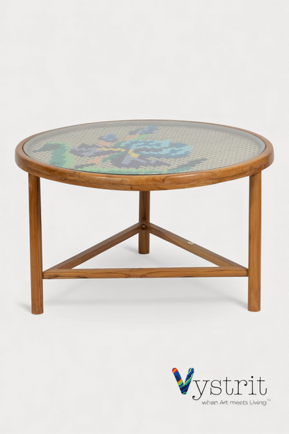 Coffee Table with Art - Iris flower (31 inch diameter)