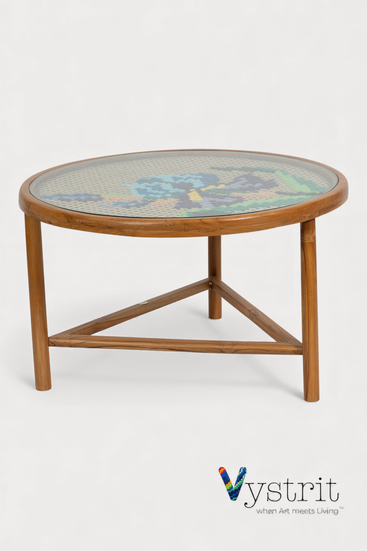 Coffee Table with Art - Iris flower (31 inch diameter)