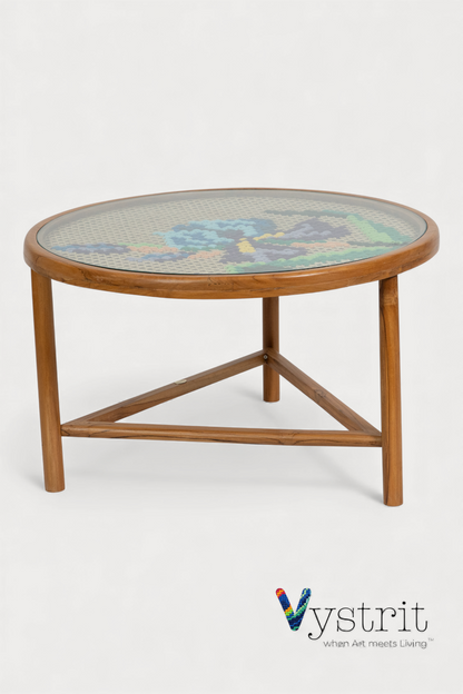 Coffee Table with Art - Iris flower (31 inch diameter)