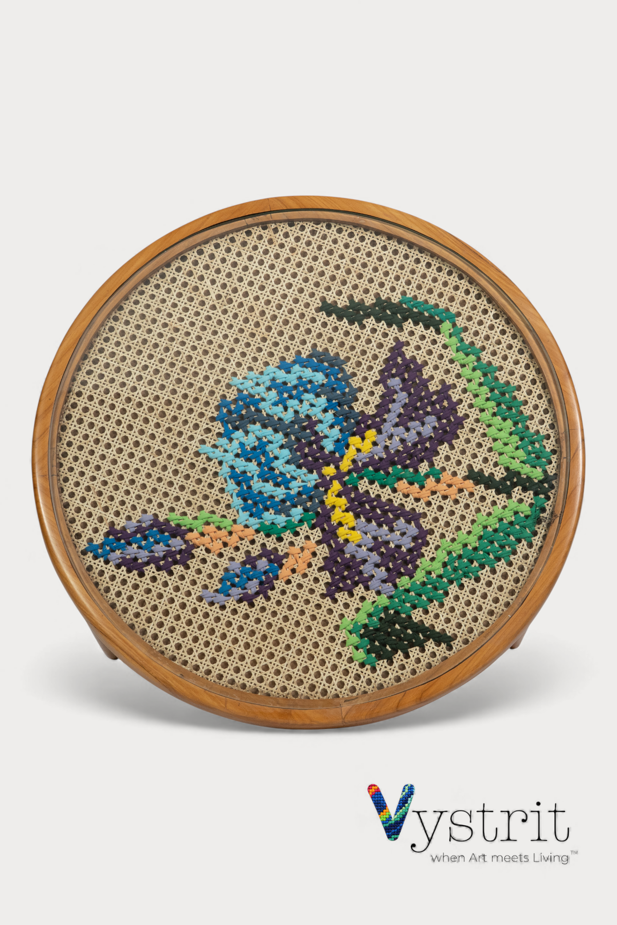 Coffee Table with Art - Iris flower (31 inch diameter)