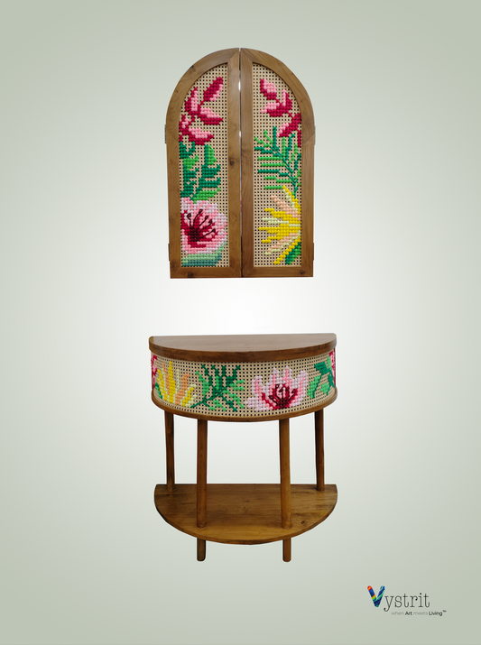 Console Table, Mirror with Doors, Combination - Bright Floral