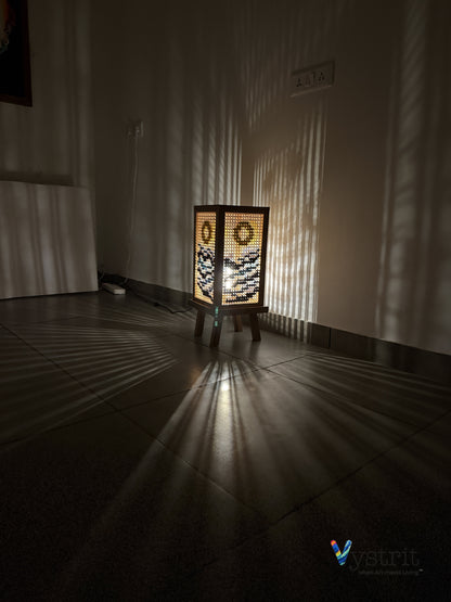 Teak Wood Floor Lamp with Art