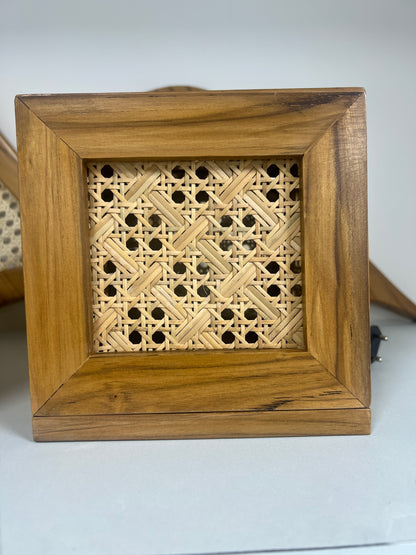 Teak Wood Cube Lamp 7"