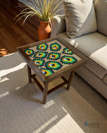 Coffee Table with Majestic Peacock Art - 18x18 inches
