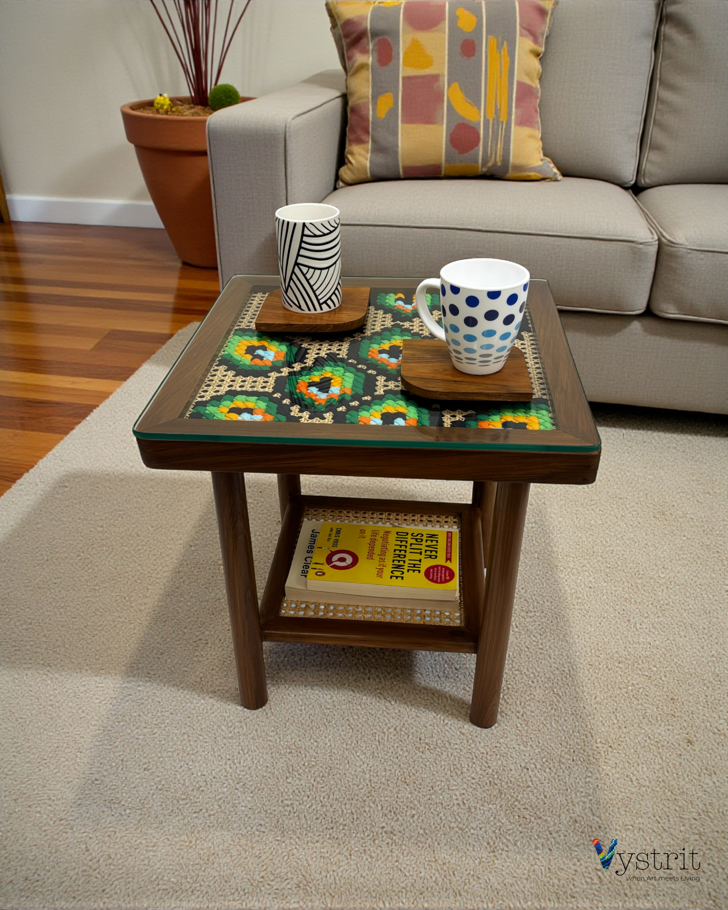 Coffee Table with Majestic Peacock Art - 18x18 inches