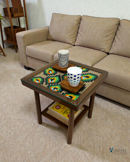 Coffee Table with Majestic Peacock Art - 18x18 inches