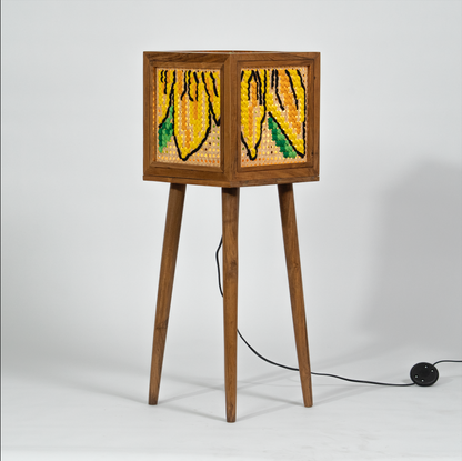 Teakwood Floor Lamp with Art