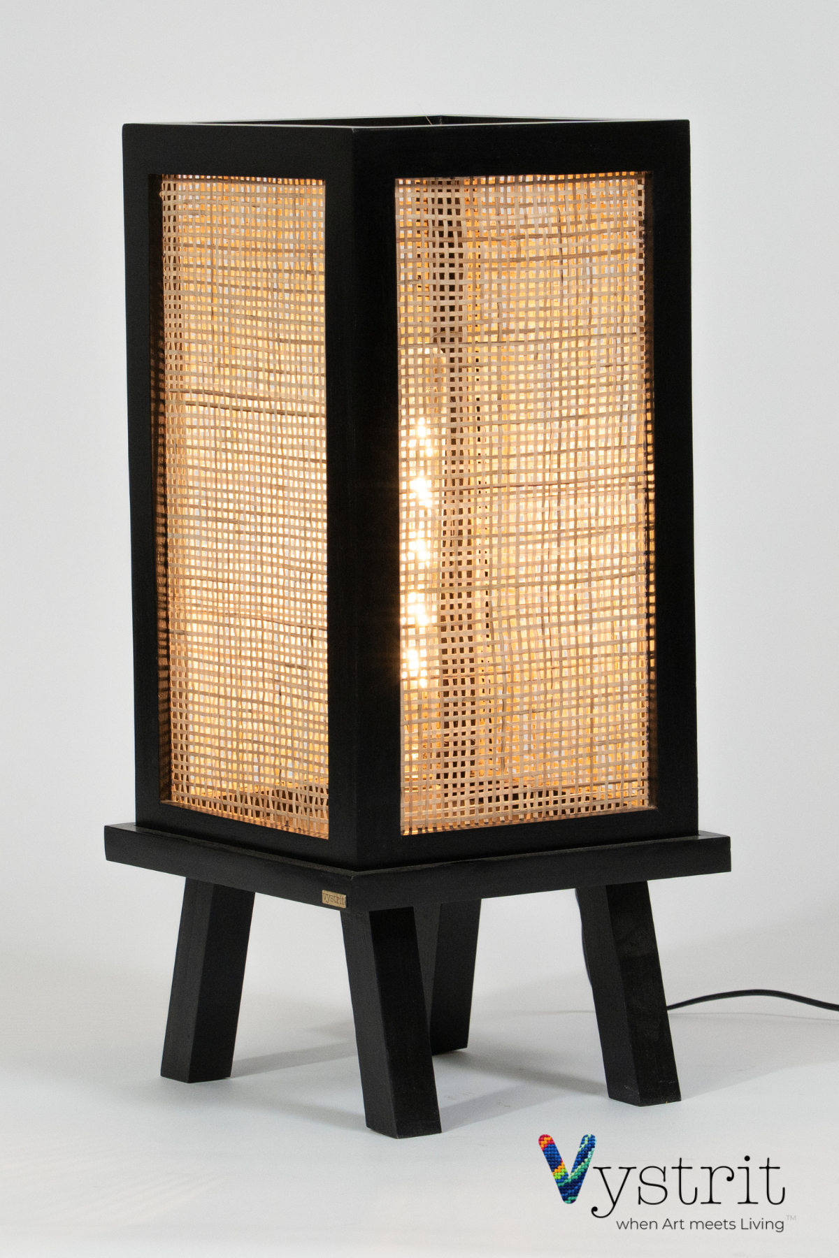 Solid Wood Floor Lamp-  Black