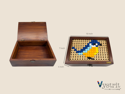 Multipurpose Solid Wood Gift Box with Art - Colorful Sparrow