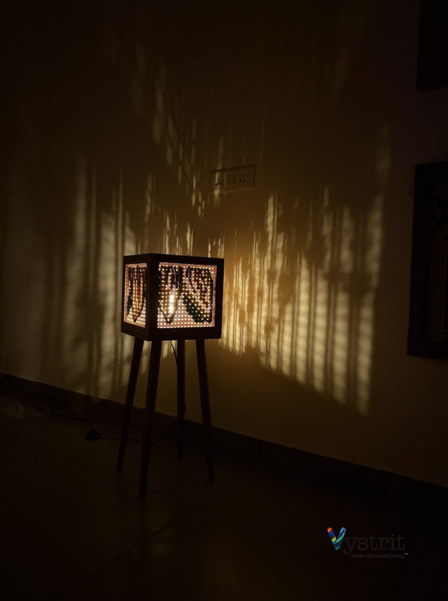 Teakwood Floor Lamp with Art