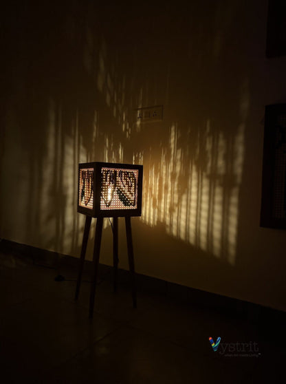 Teakwood Floor Lamp with Art