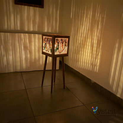 Teakwood Floor Lamp with Art